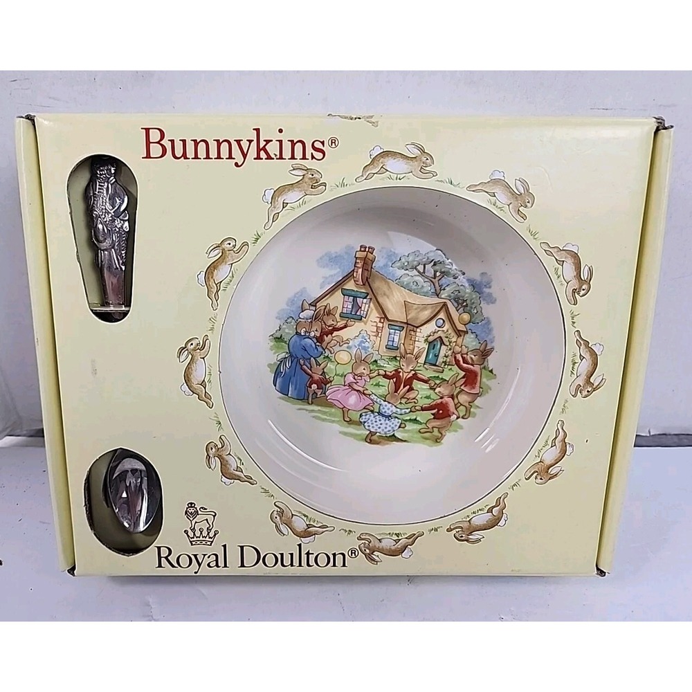 Vtg Royal Doulton Bunnykins 2 Piece Bowl & Spoon Nursery Feeding Set 1988 NIB